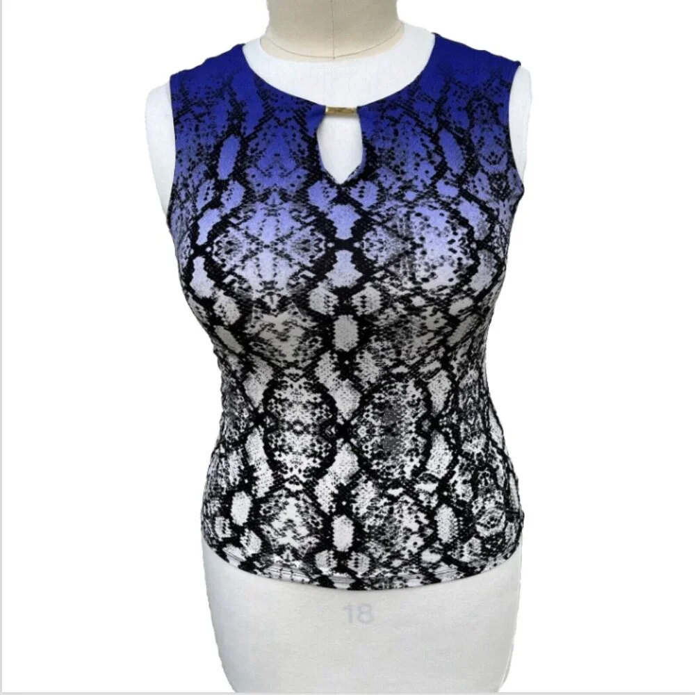 Calvin Klein - Purple Black and White Snake Print Keyhole Tank Top M/L - Picture 2 of 14